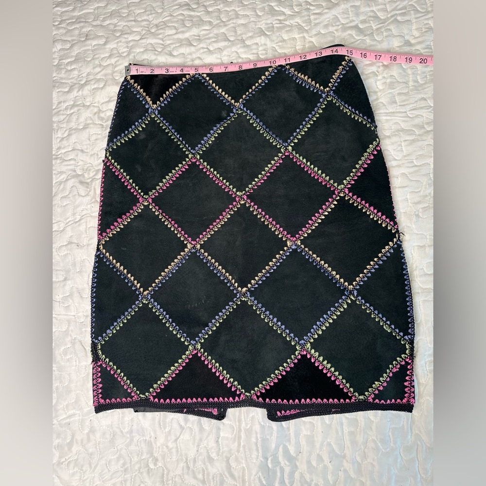 Vintage Margaret Godfrey Suede Leather Skirt Boho Y2K Patchwork Sz 6 - Picture 9 of 13